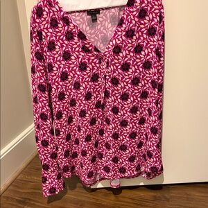 Ann Taylor Mixed Media Pink and Black Floral Blouse